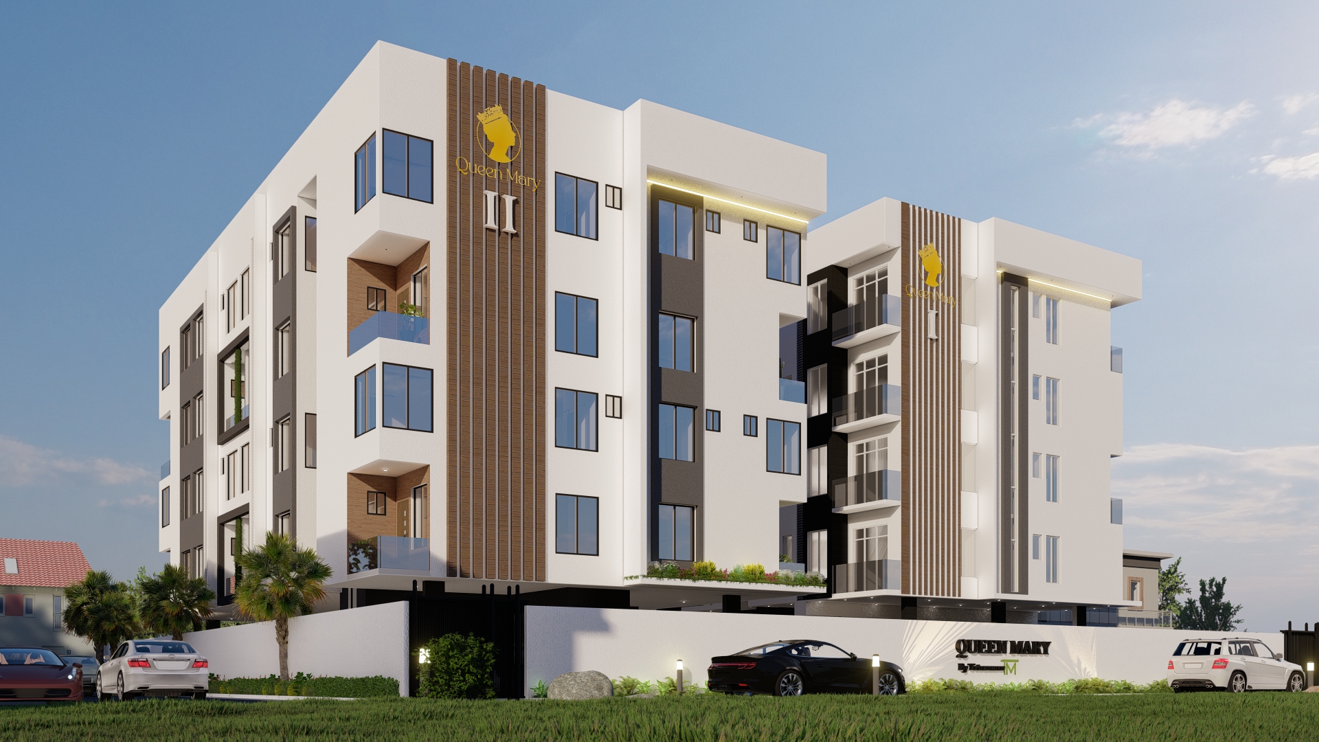 Living room with yellow sofa and large windows