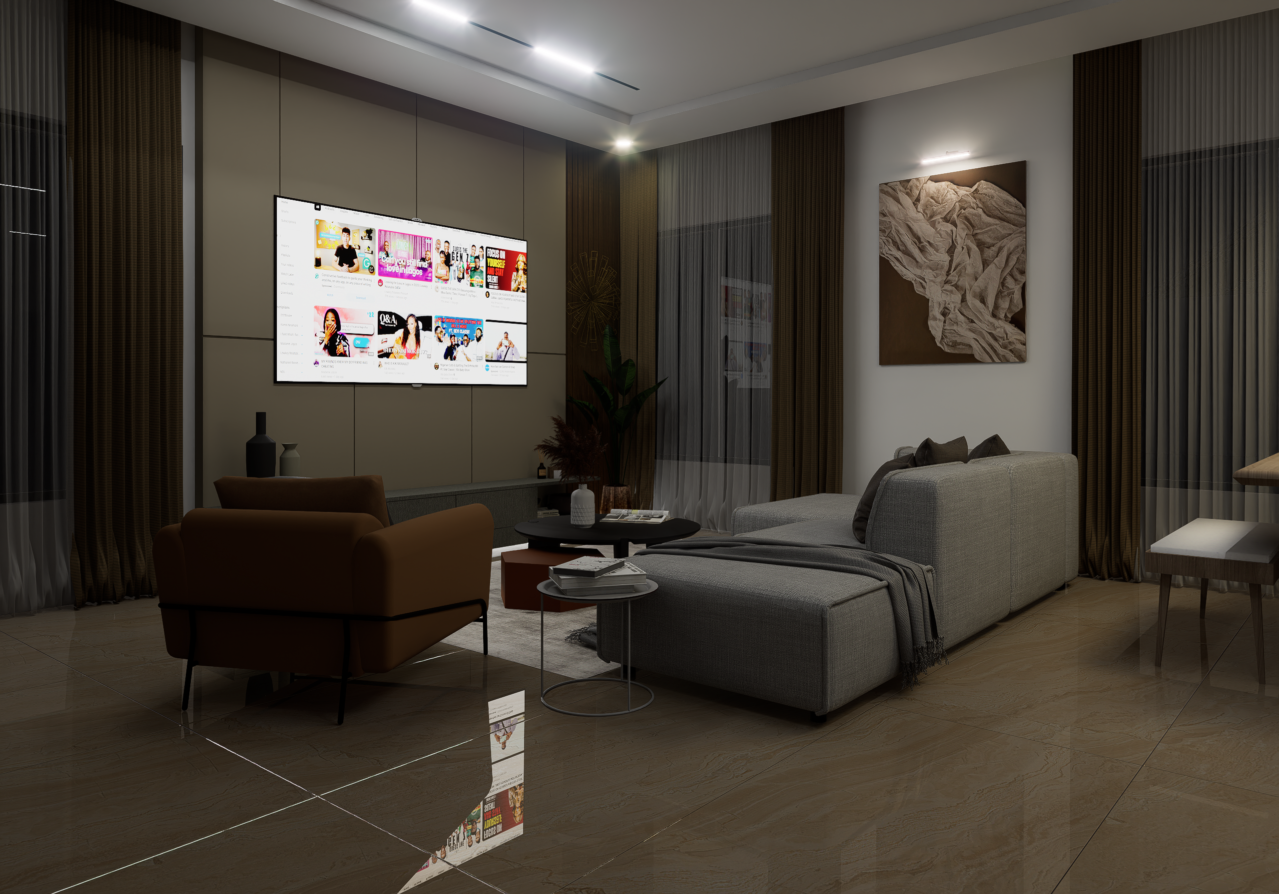 Green console table with botanical prints