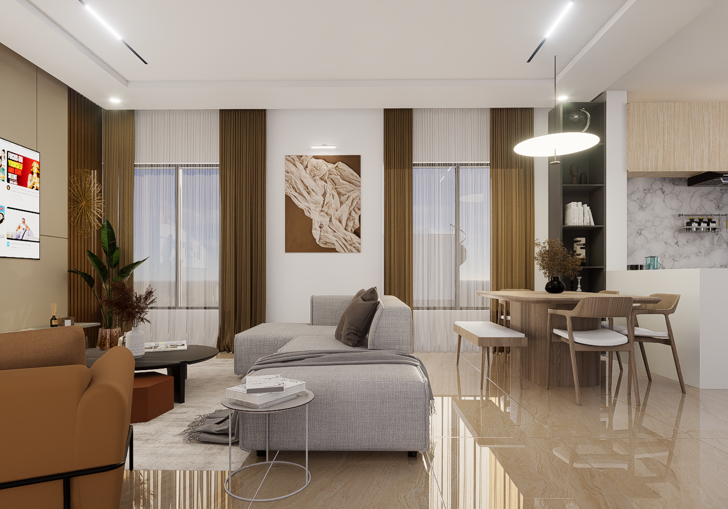 Glass wall living space with outdoor views